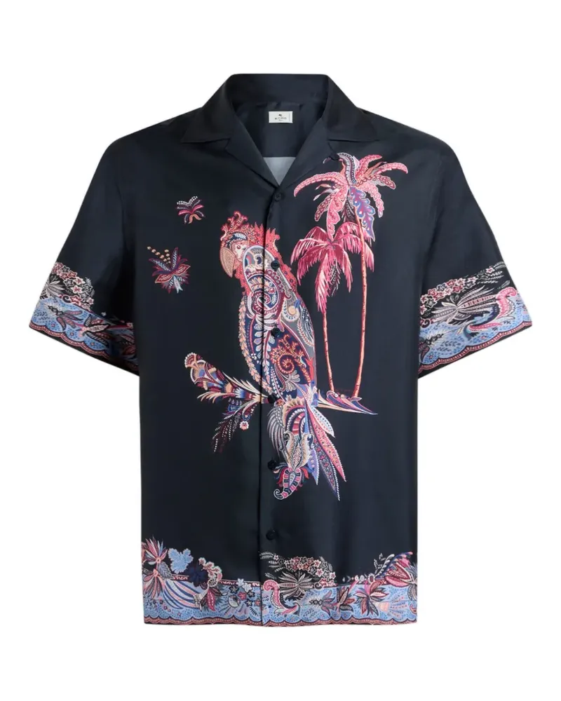 Etro Bowlinghemd mit Papagei-Print - Blau Blau