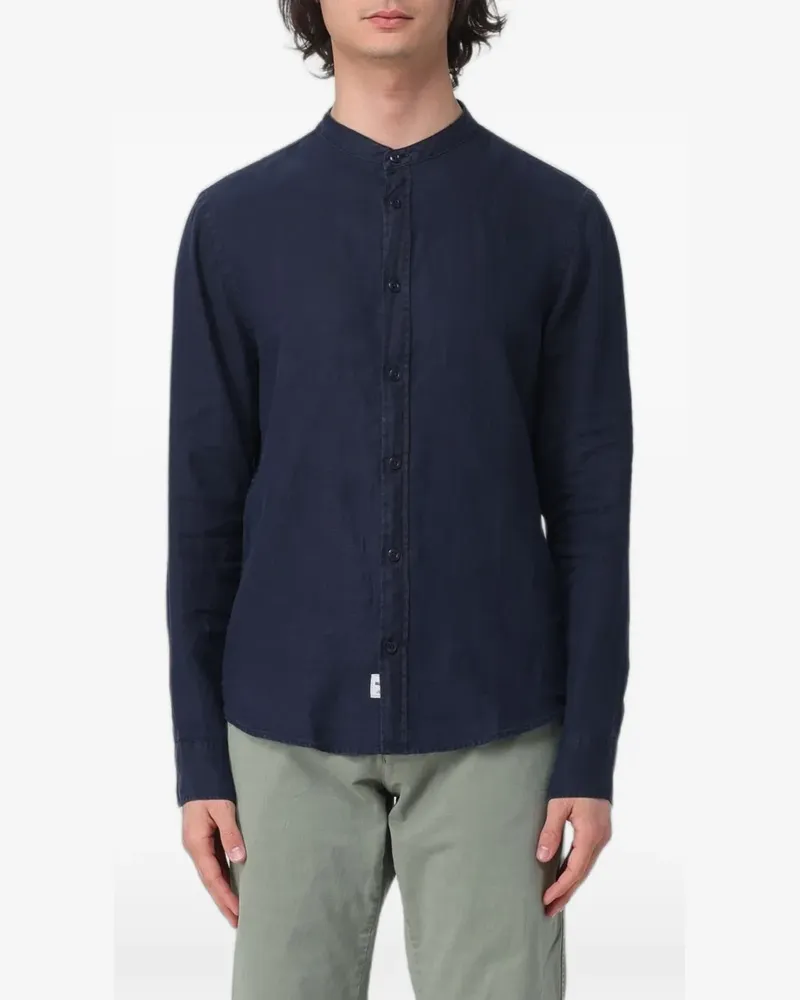 Blauer linen mandarin-collar shirt Blau