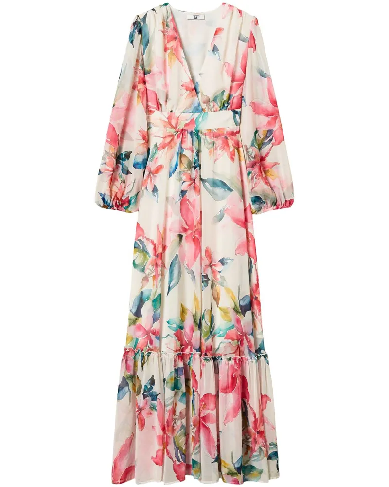 Twin-Set Maxikleid mit Blumen-Print - Weiß Weiß
