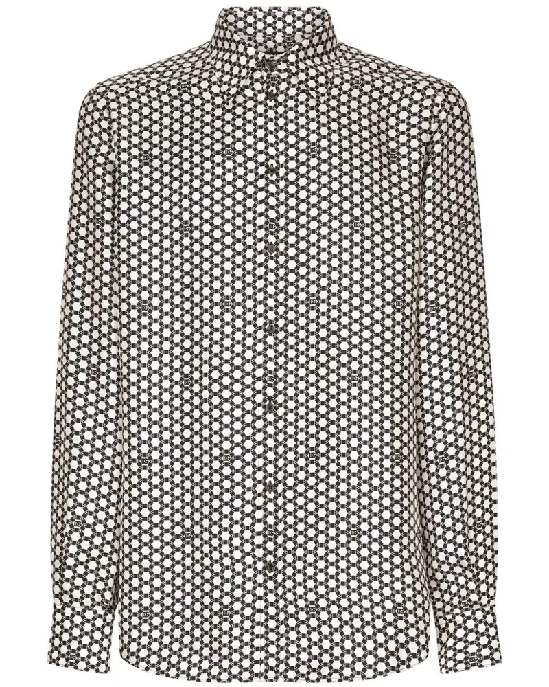 Dolce & Gabbana Seidenhemd mit geometrischem Print Schwarz