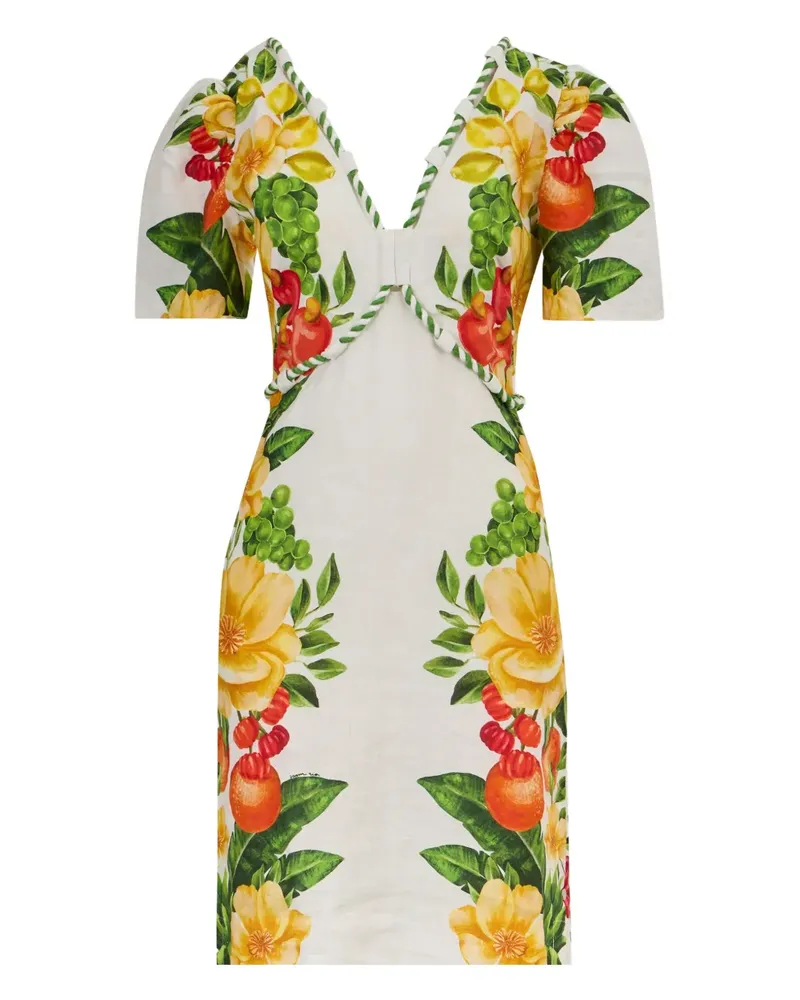 FARM Rio Florales Maxikleid mit Puffärmeln - Weiß Weiß