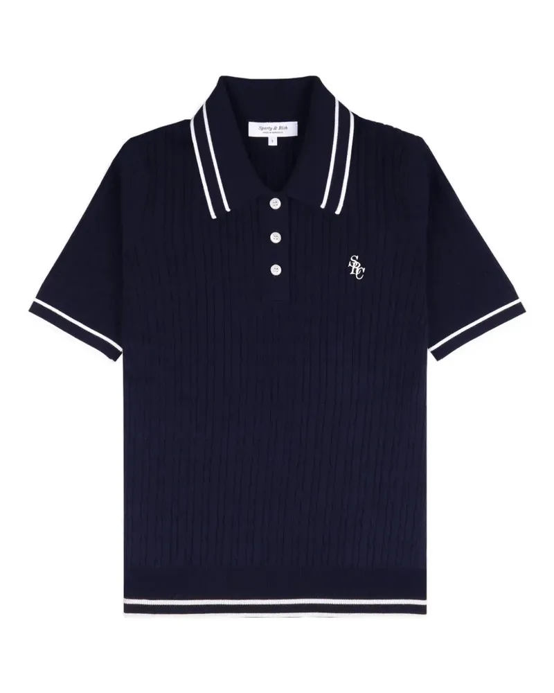SPORTY & RICH Mini Poloshirt mit Zopfmuster - Blau Blau