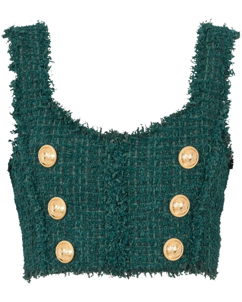 Balmain Cropped-Oberteil aus Tweed - Grün Grün