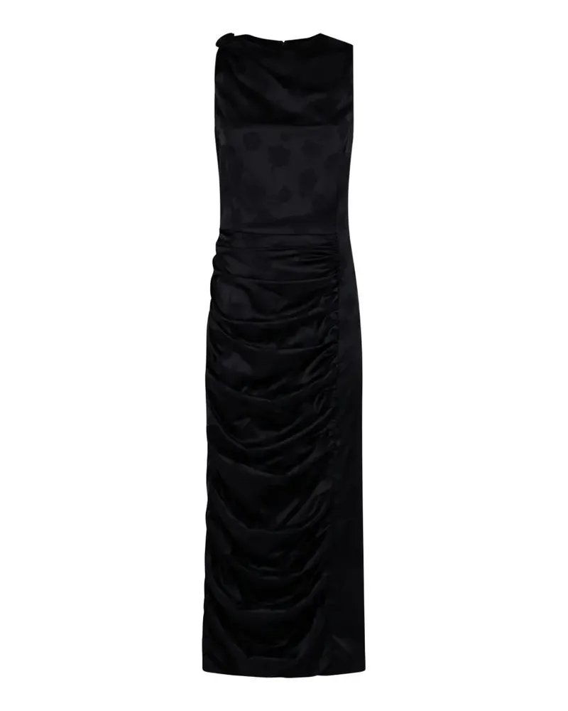 ROTATE Birger Christensen floral-jacquard ruched midi dress - Schwarz Schwarz