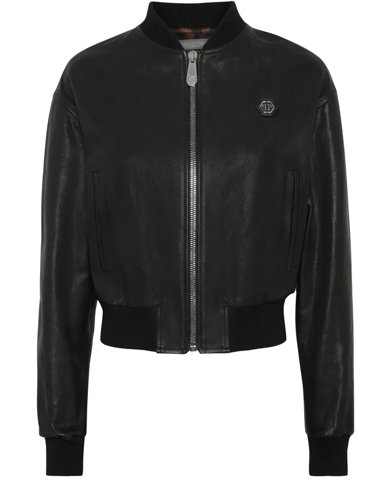 Philipp Plein Cropped-Bomberjacke aus Leder - Schwarz Schwarz