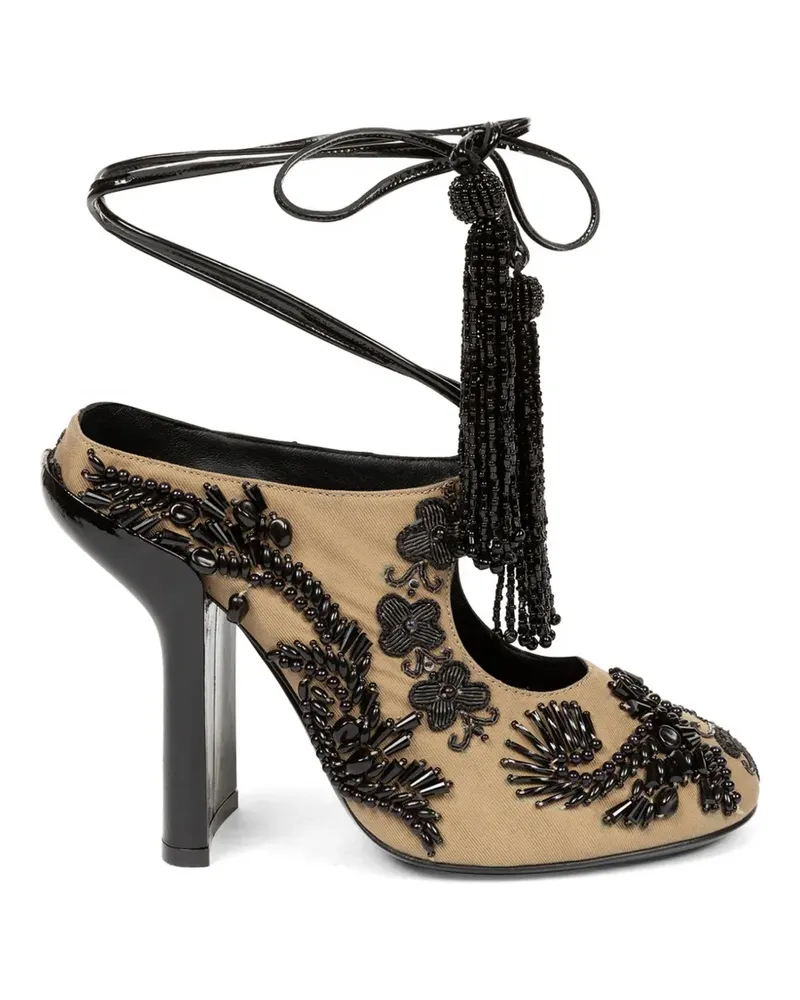 Dries van Noten Bestickte Mules mit Schnürung - Nude Nude