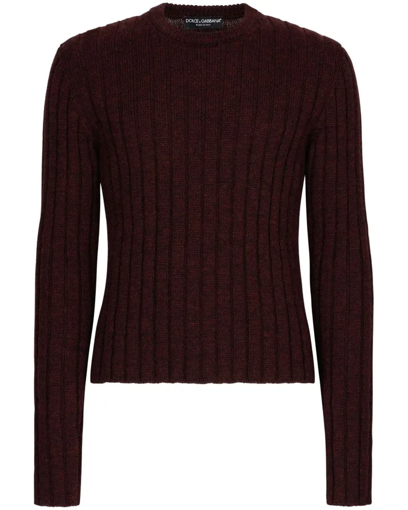 Dolce & Gabbana Gerippter Pullover mit Logo-Patch - Braun Braun