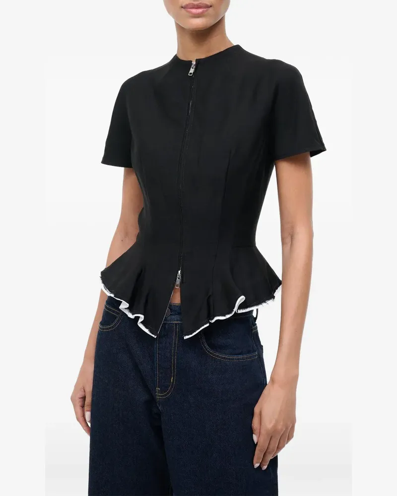 STAUD Maelle ruffled zip-up top - Schwarz Schwarz