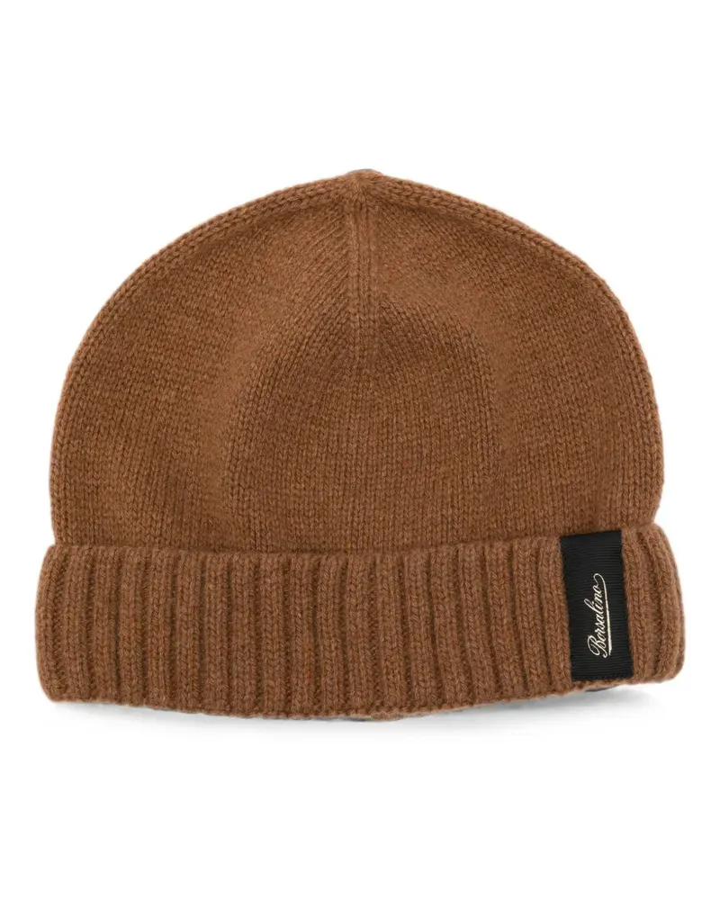 Borsalino ribbed-knit logo-patch beanie hat - Braun Braun