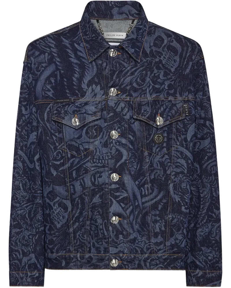 Philipp Plein Jeansjacke mit Tattoo - Blau Blau