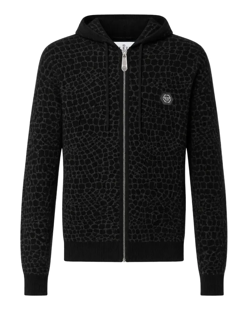 Philipp Plein wool cashmere zip hoodie Cocco - Schwarz Schwarz