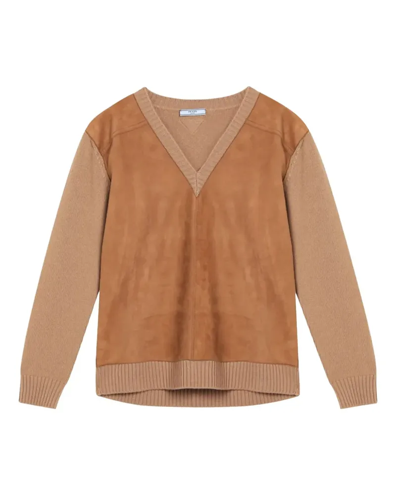 Prada V-neck panelled sweatshirt - Nude Nude