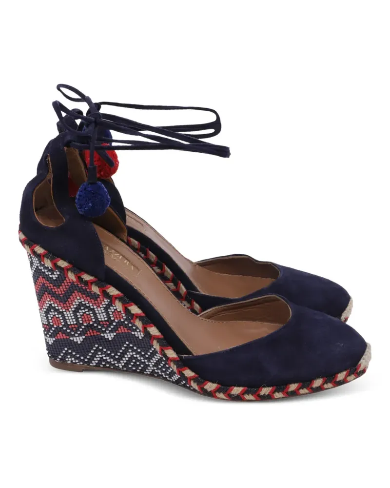 Aquazzura 2010s pom-pom wedge espadrilles - Blau Blau