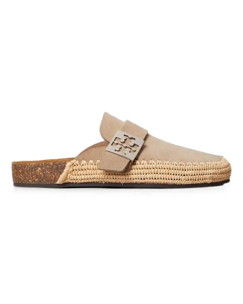Tory Burch Mellow logo-plaque raffia flat mules - Nude Nude