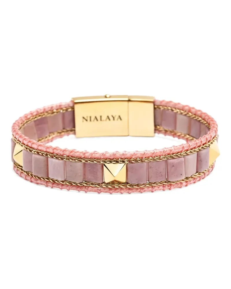 Nialaya Rhodonite-Armband mit Nieten - Rosa Rosa