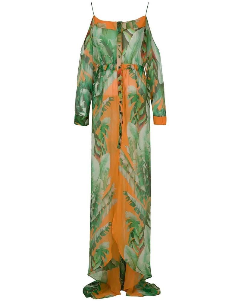 Amir Slama Maxikleid aus Seide mit Print - Grün Grün