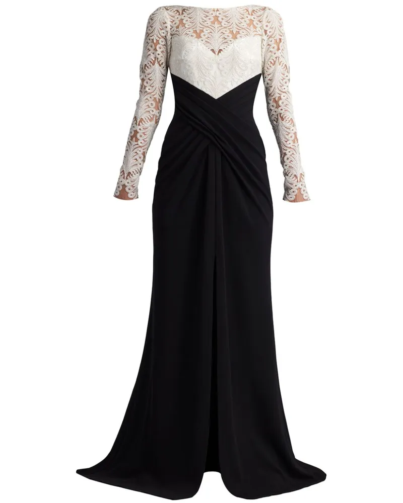 Tadashi Shoji Abendkleid mit Blumenapplikationen Schwarz