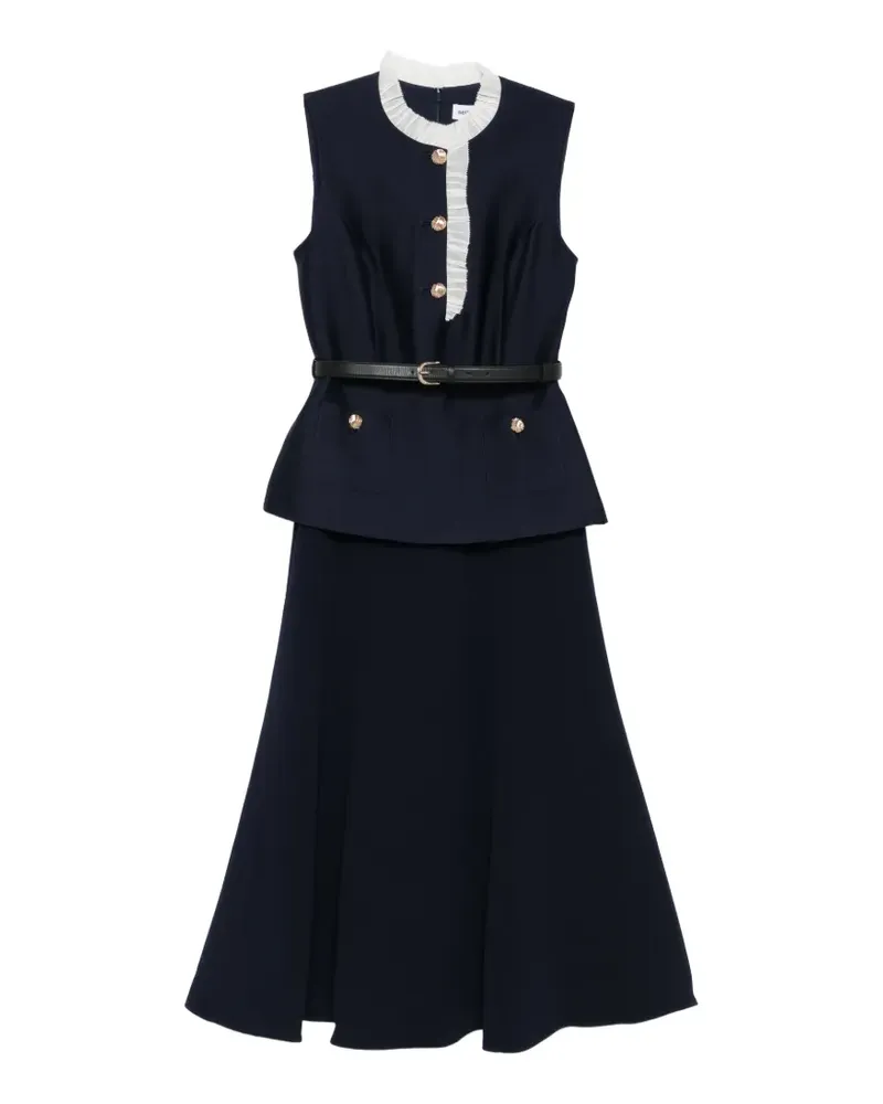 Self-Portrait ruffle-trim belted dress - Blau Blau
