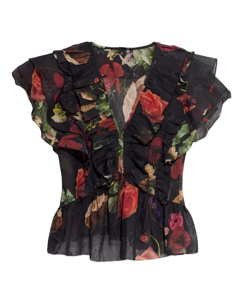 AllSaints Gerüschte Alma Bluse mit Blumenmuster - Schwarz Schwarz