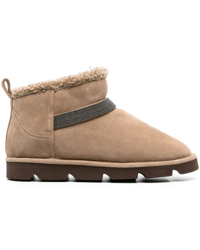 Brunello Cucinelli Wildlederstiefel mit Faux Shearling - Nude Nude