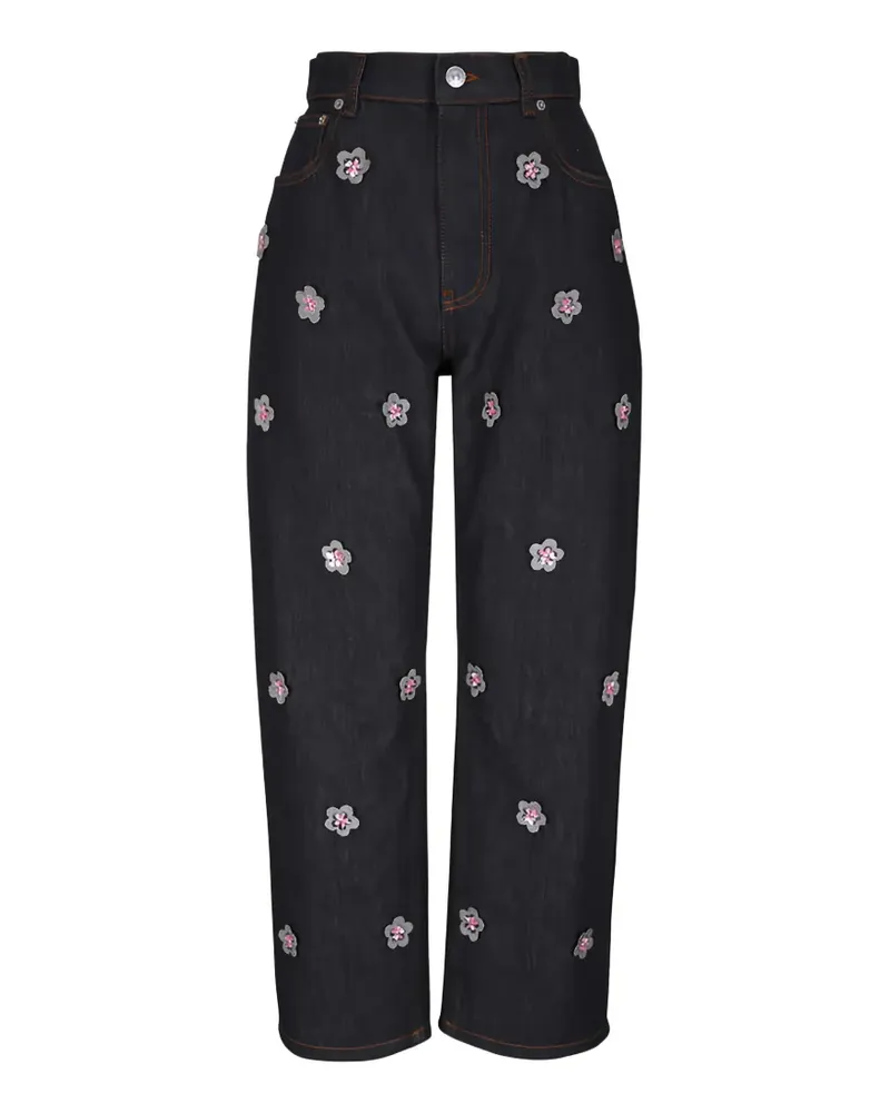 Marni flower-embellished straight-leg jeans - Blau Blau