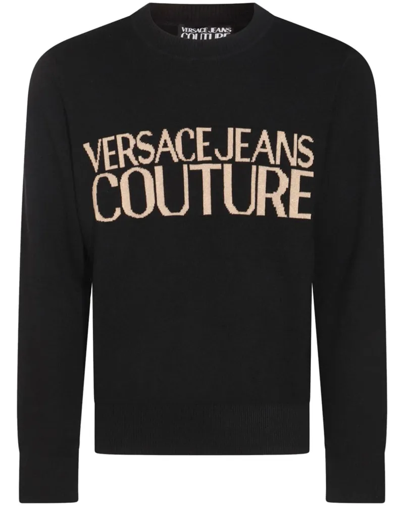 Versace Jeans Pullover mit Jacquard-Logo - Schwarz Schwarz