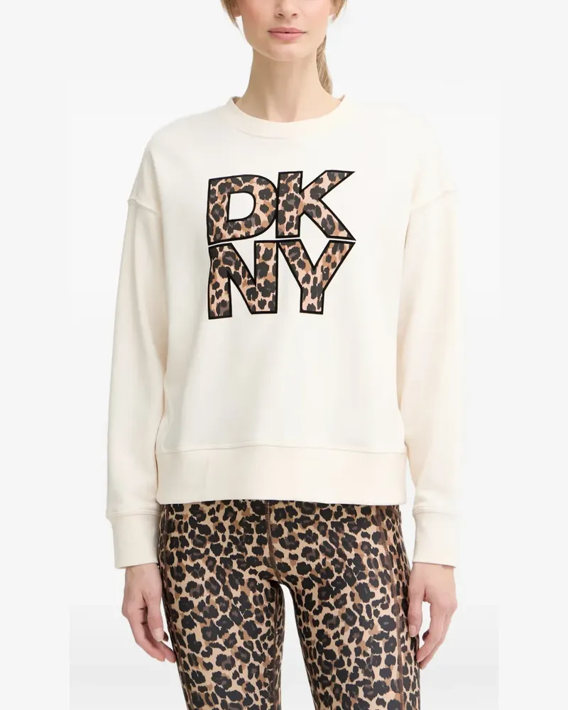 DKNY leopard-print logo-patch sweatshirt - Nude Nude