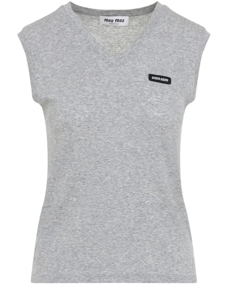 Miu Miu T-Shirt mit Logo-Patch - Grau Grau