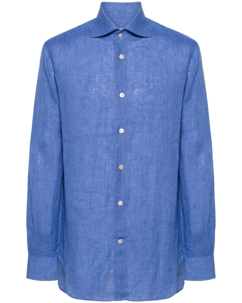 Kiton Hemd aus Leinen-Chambray Blau