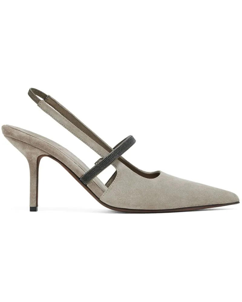 Brunello Cucinelli Slingback-Pumps aus Wildleder 80mm - Grau Grau