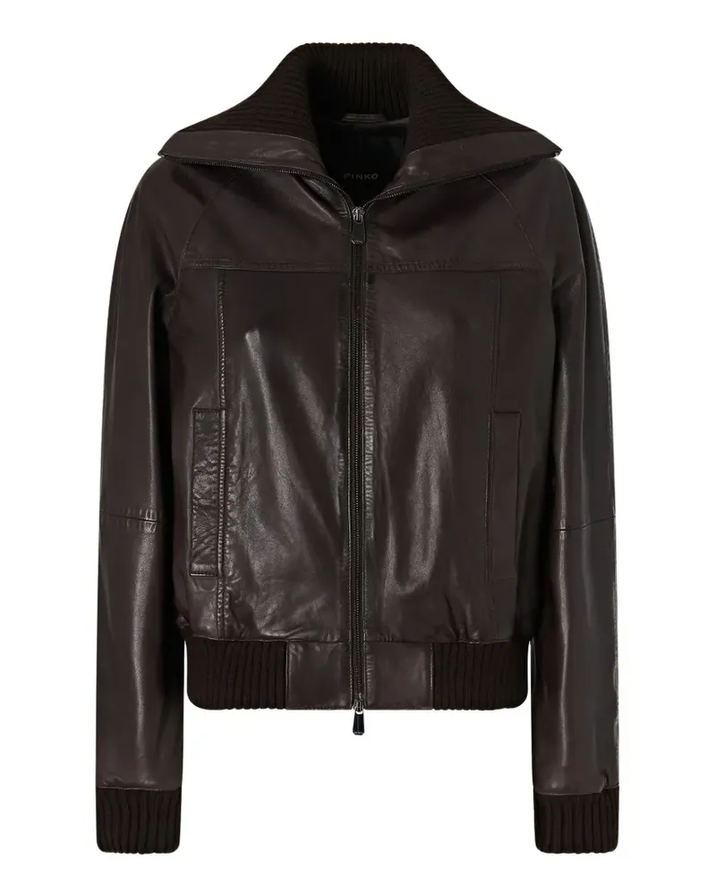 Pinko ribbed-trim leather jacket - Schwarz Schwarz