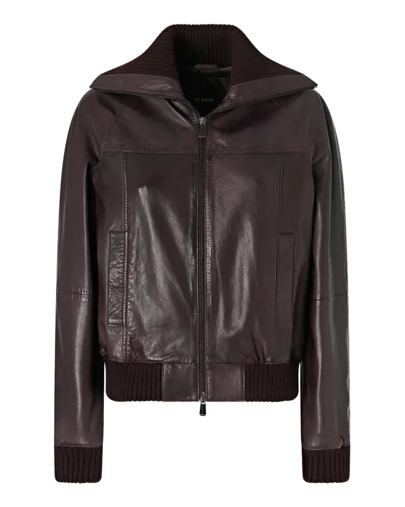 Pinko Lederjacke mit gerippten Bündchen - Schwarz Schwarz