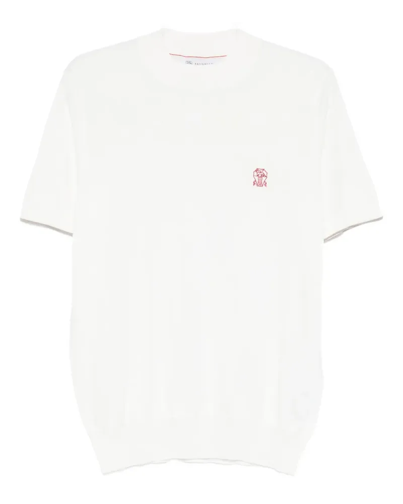 Brunello Cucinelli embroidered-logo knitted T-shirt - Weiß Weiß