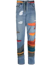 Greg Lauren Halbhohe Jeans im Patchwork-Look Blau