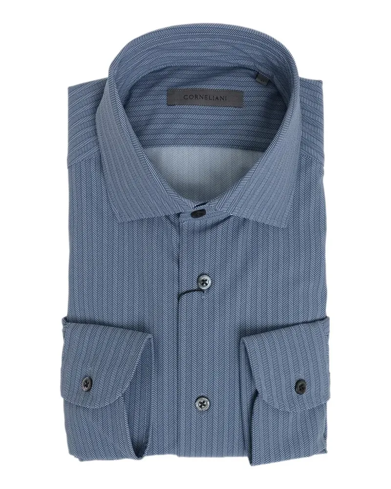 Corneliani herringbone-patterned French-collar shirt - Blau Blau