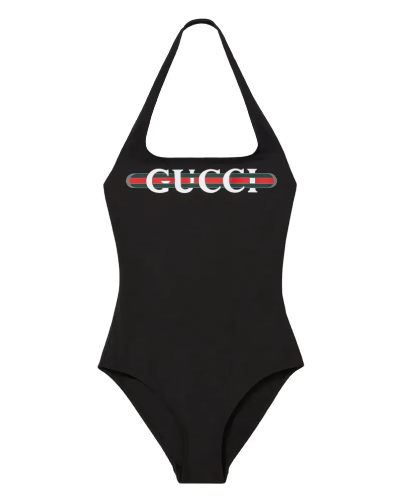 Gucci Neckholder-Badeanzug mit Sparkling Web-Print - Schwarz Schwarz