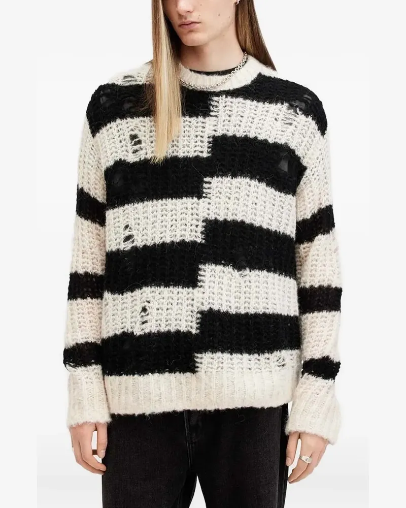 AllSaints Gestreifter Pip Pullover im Distressed-Look - Schwarz Schwarz