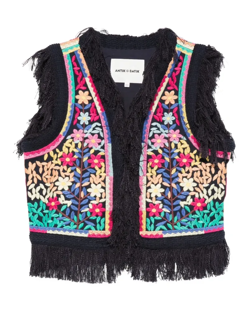 Antik Batik Rainbow floral-embroidered fringe vest - Schwarz Schwarz