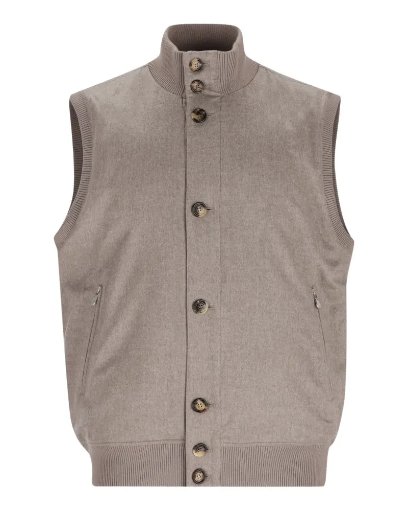 Brunello Cucinelli ribbed-trim button-up gilet - Grau Grau