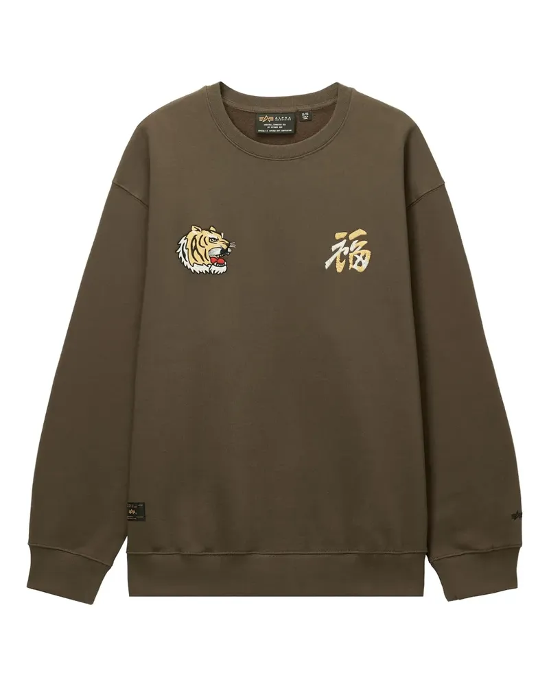 Alpha Industries Sweatshirt mit Tigerstickerei - Grün Grün