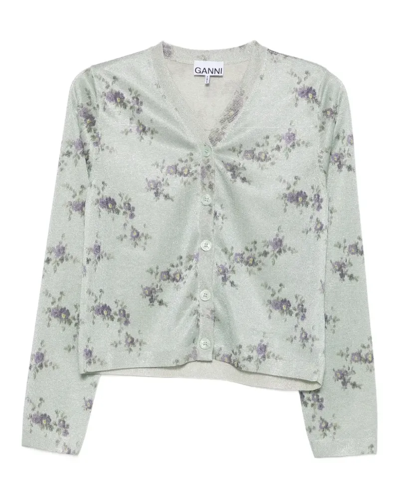 Ganni floral-print metallic-effect cardigan - Grün Grün