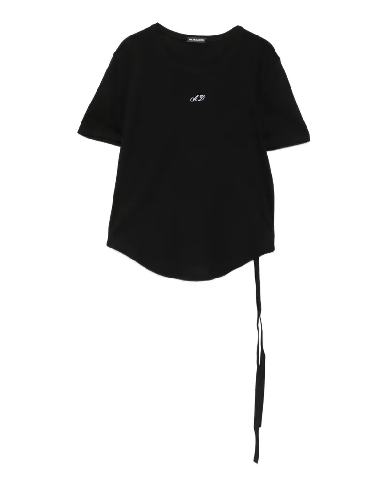 Ann Demeulemeester logo-embroidered ribbon-detail T-shirt - Schwarz Schwarz