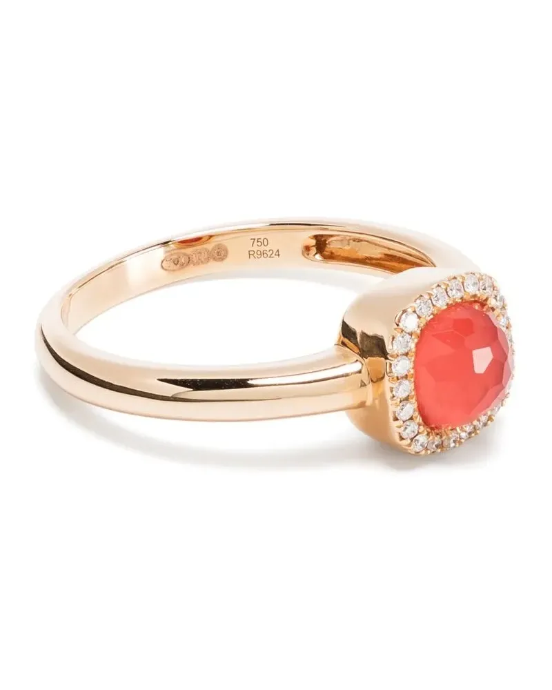 TIRISI 18kt Milano Rotgoldring mit Diamant und Karneol - Rosa Rosa