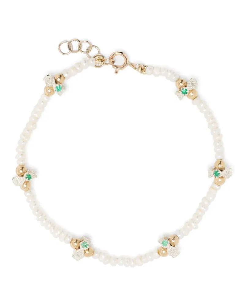 Pascale Monvoisin 9kt Gelbgold-Perlenarmband mit Diamanten - Weiß Weiß