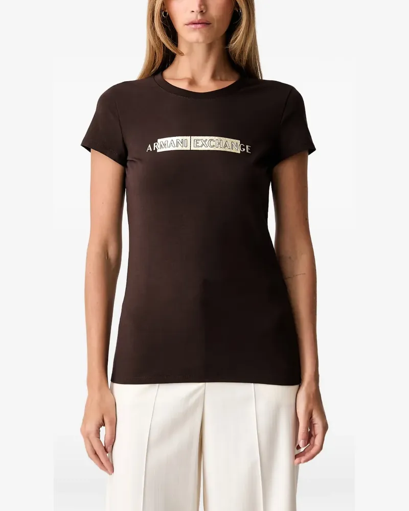 Armani Exchange T-Shirt mit Logo-Print - Braun Braun
