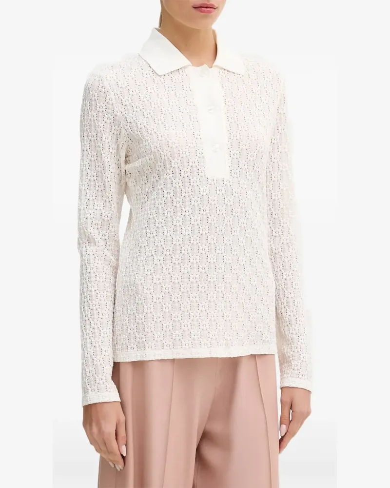 Sisley Gehäkeltes Langarm-Poloshirt - Weiß Weiß