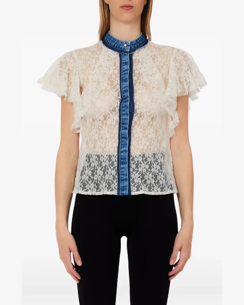 Liu Jo ruffled lace short-sleeves blouse - Nude Nude