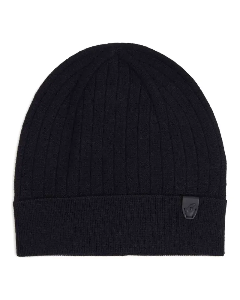 Brioni ribbed logo-patch beanie hat - Blau Blau