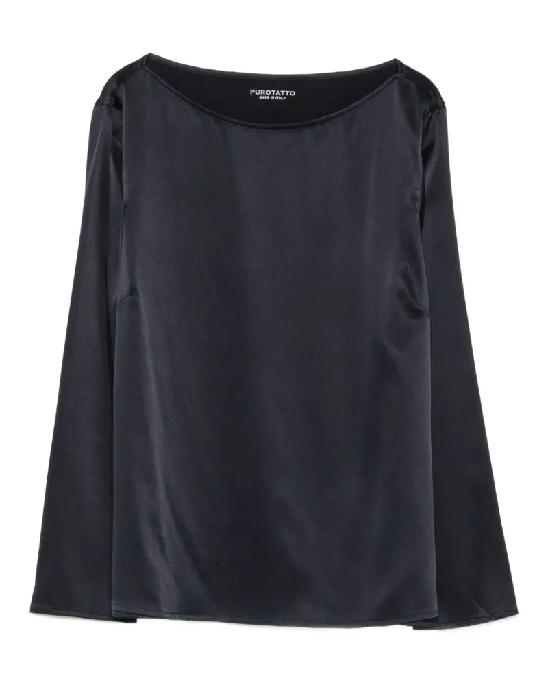 Purotatto Bluse mit Satin-Finish - Blau Blau