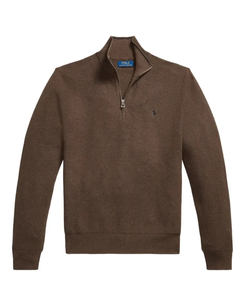 Ralph Lauren quarter-zip textured-knit sweater - Braun Braun
